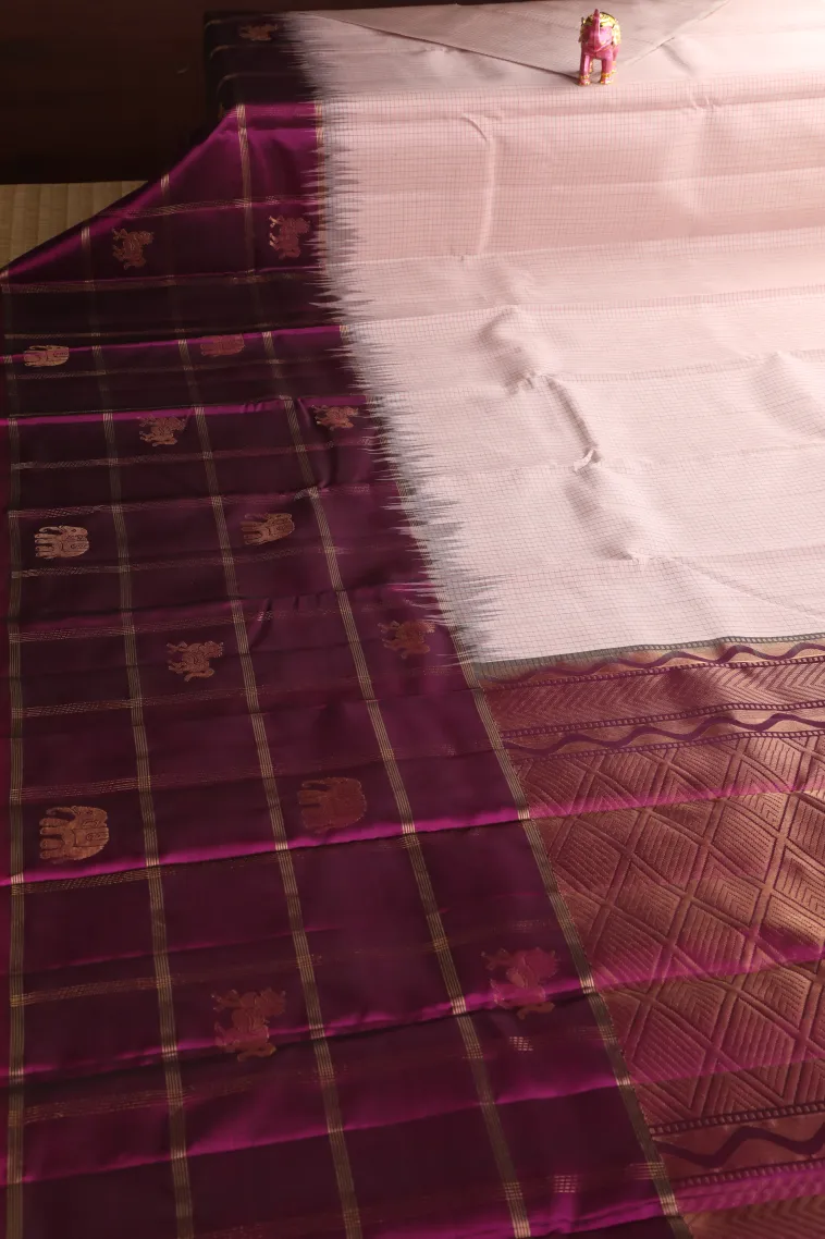Lemonade Pink Soft Silk Saree with Gold Zari Small Checks Pattern view 2