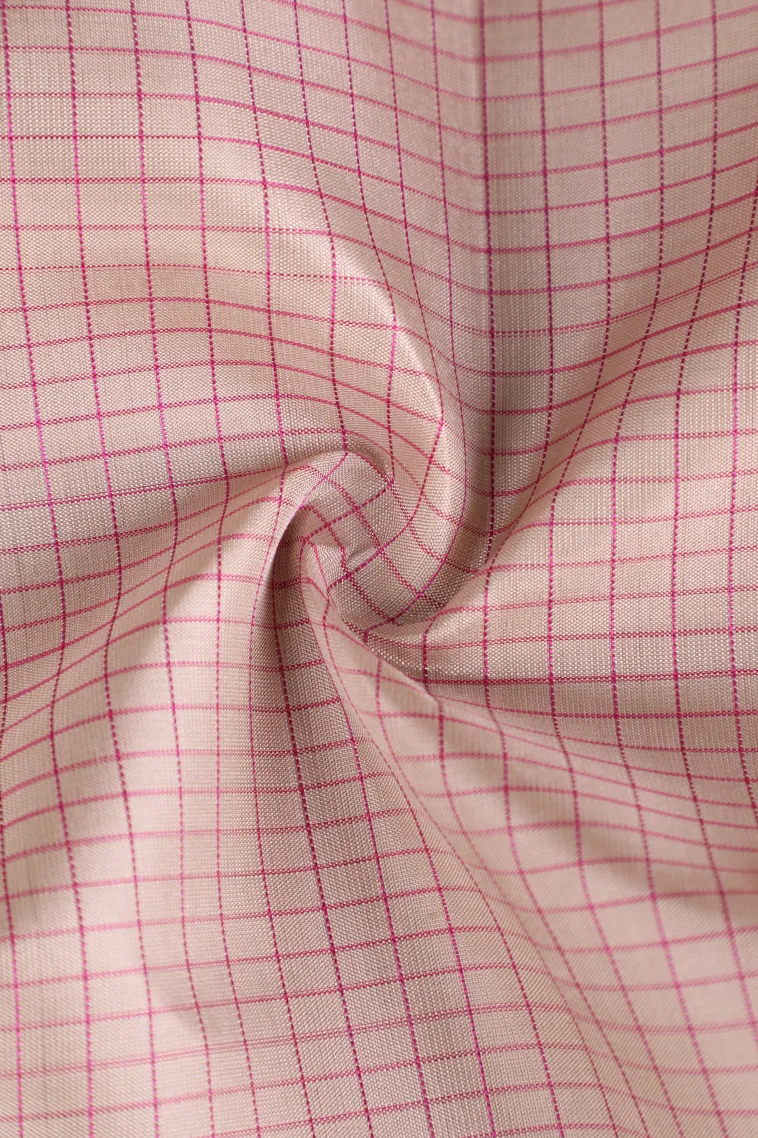 Lemonade Pink Soft Silk Saree with Gold Zari Small Checks Pattern view 4