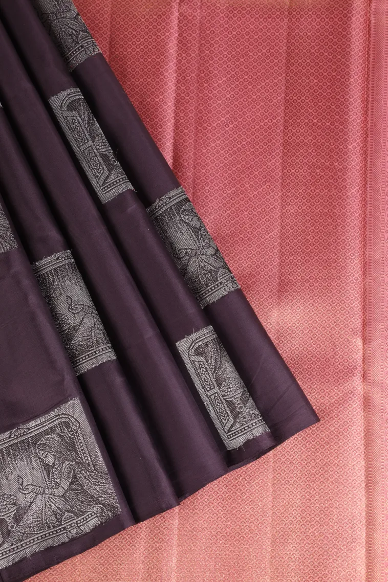Mulberry Purple Kanchipuram Silk Sarees with Gold And Silver Zari Figure Design