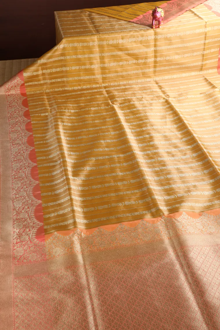 Gold Tissue Banaras with Gold Zari Stripes view 2