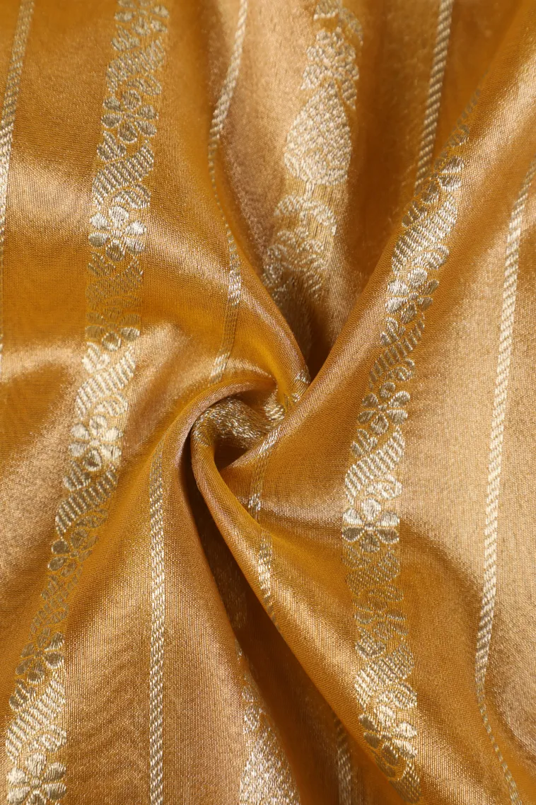 Gold Tissue Banaras with Gold Zari Stripes view 4