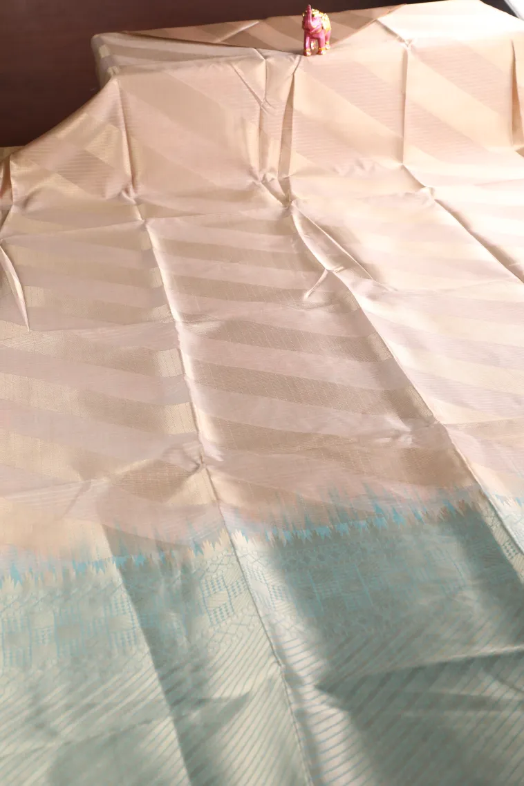 Vanilla Custard Yellow Tussar Saree with Gold Zari Stripes view 2