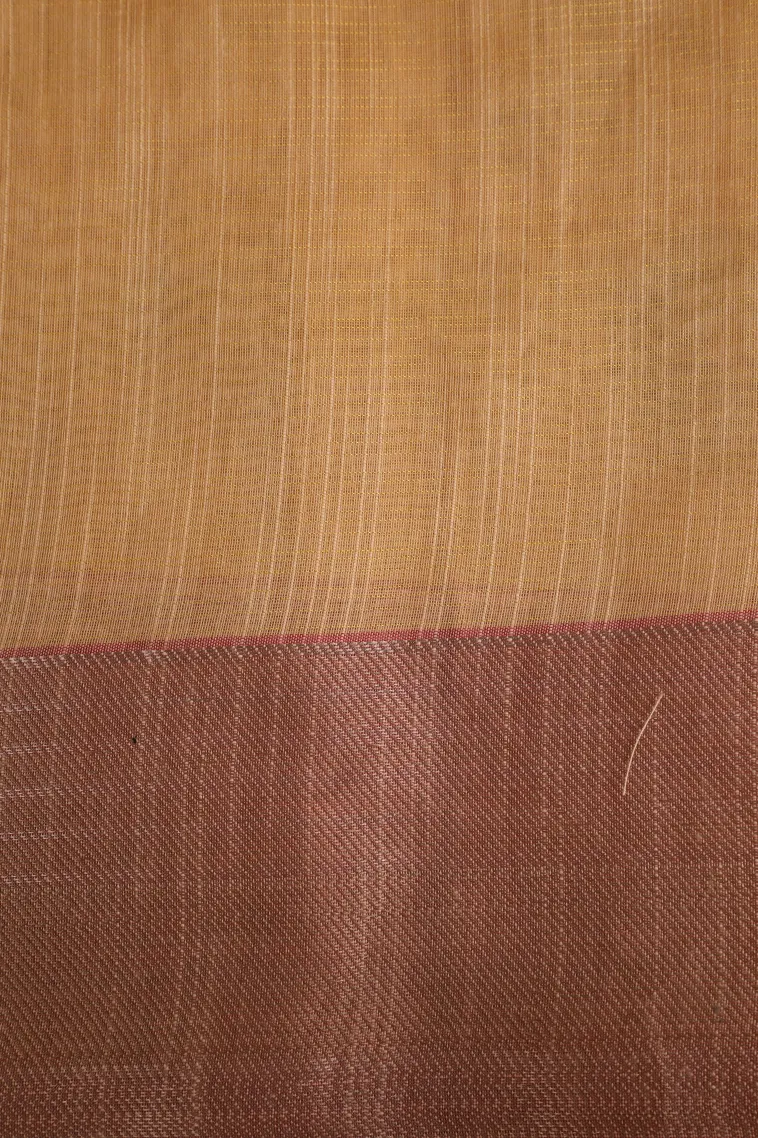Macaroon Yellow Linen Saree with Gold Zari Floral Patterns view 3