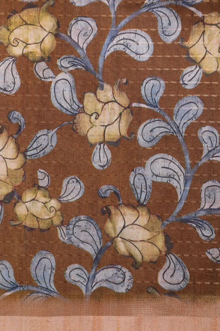 Gold Semi Tussar Silk with Gold Zari Birds And Floral Pattern view 3
