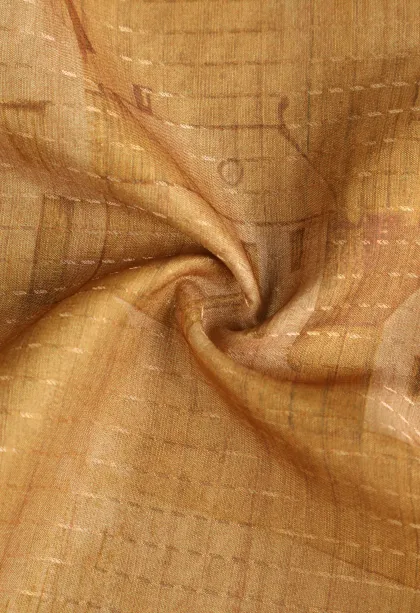 Gold Semi Tussar Silk with Gold Zari Birds And Floral Pattern