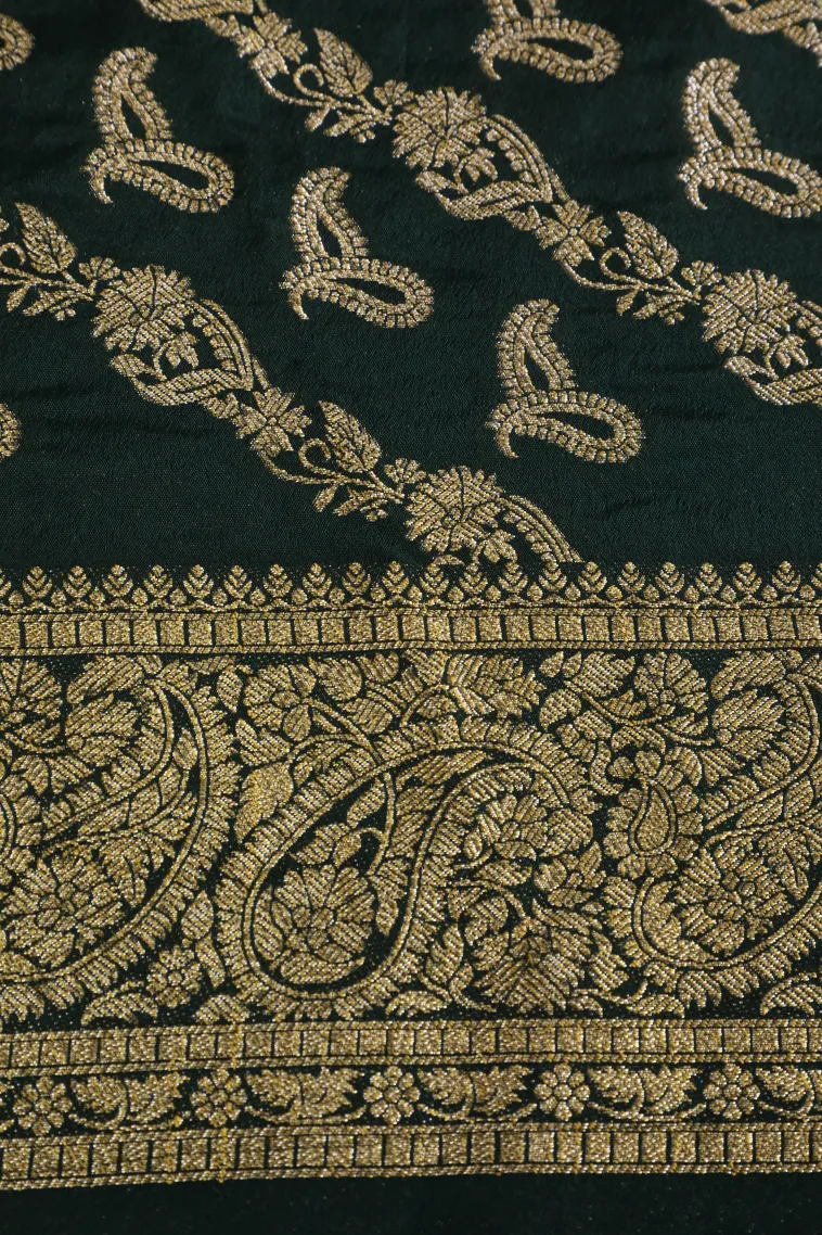 Teal Blue Tissue Banaras with Gold Zari Buttis (small Dots Or Motifs) view 3