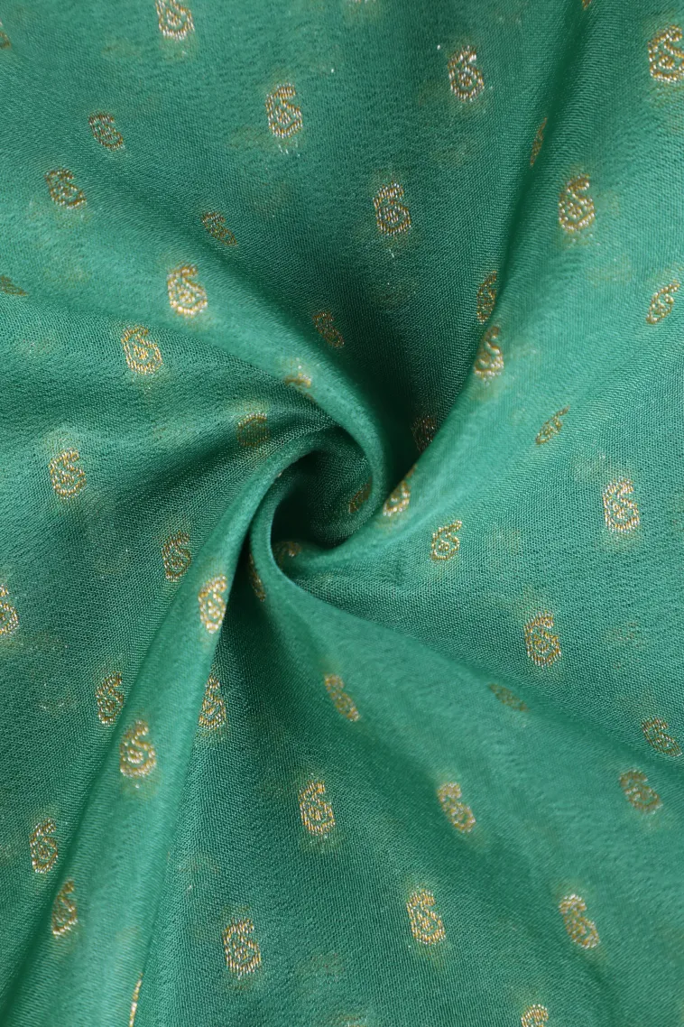 Teal Blue Tissue Banaras with Gold Zari Buttis (small Dots Or Motifs) view 4