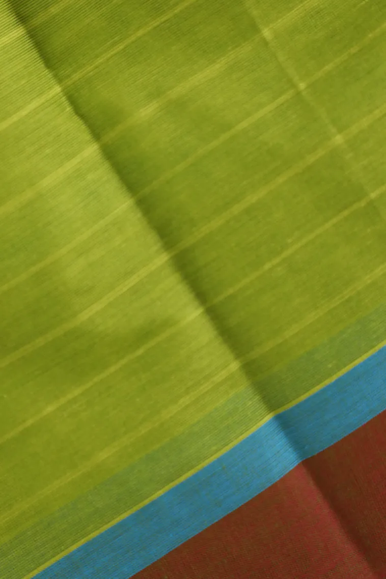 Pear Green Pure Handloom Kovai Cotton Without Zari With Stripes And Puttas view 3