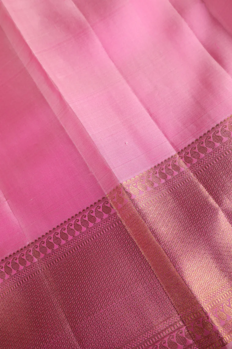 Rose Pink Kanchipuram Silk Sarees with Gold Zari Floral Patterns view 3