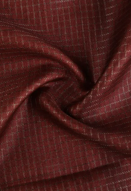 Berry Red Tussar Saree with Gold Zari Small Checks Pattern