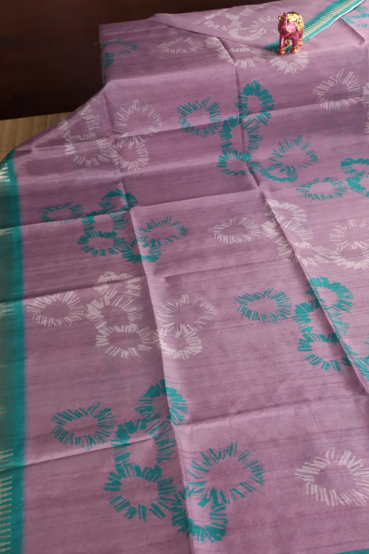 Lean Pink Semi Tussar Silk Without Zari With Geometric Shapes view 2