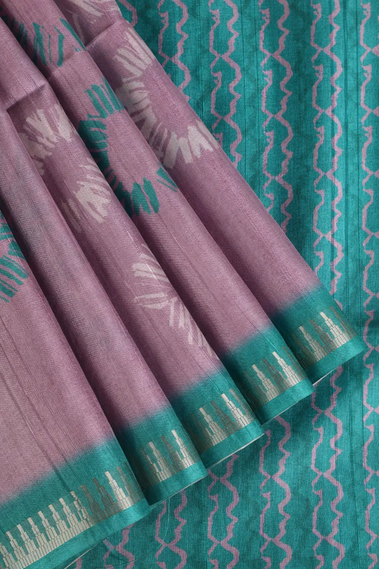 Lean Pink Semi Tussar Silk Without Zari With Geometric Shapes