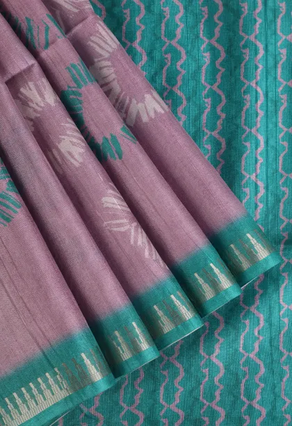 Lean Pink Semi Tussar Silk Without Zari With Geometric Shapes