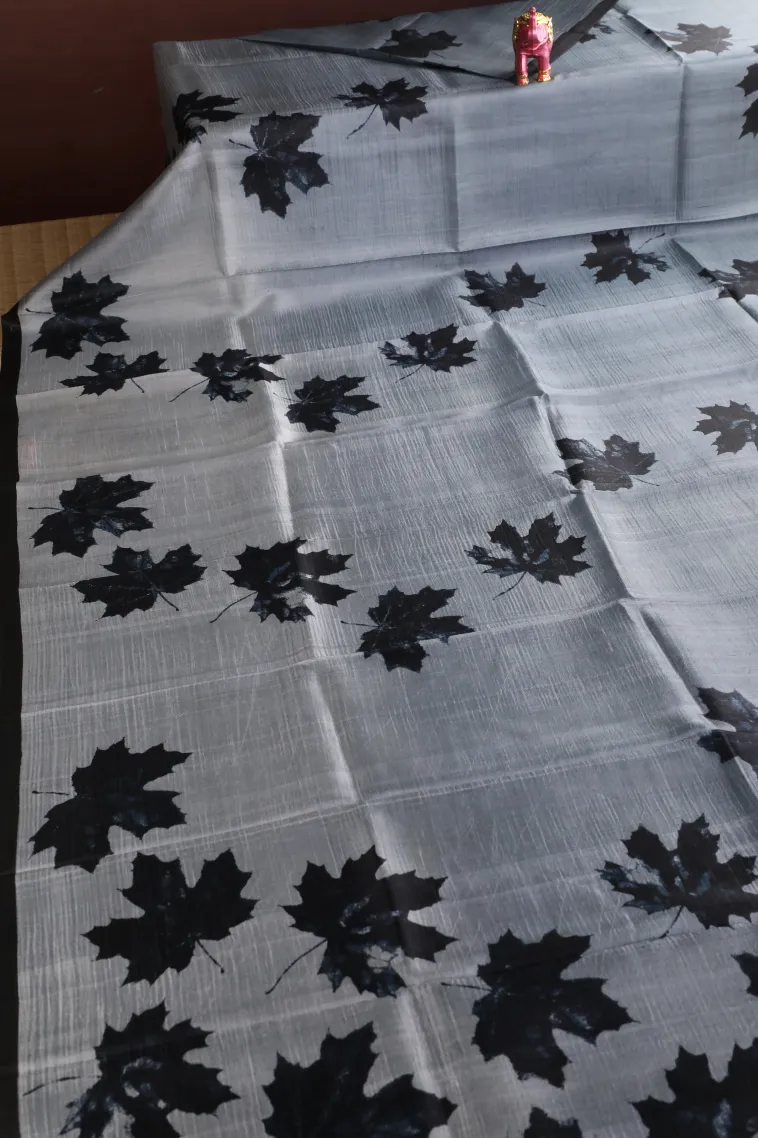 Slate Blue Soft Silk Sarees Without Zari With Leaf Pattern view 2