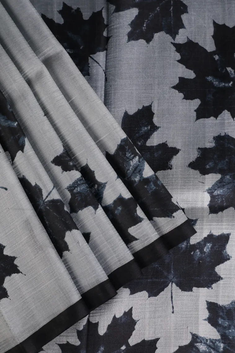 Slate Blue Soft Silk Sarees Without Zari With Leaf Pattern
