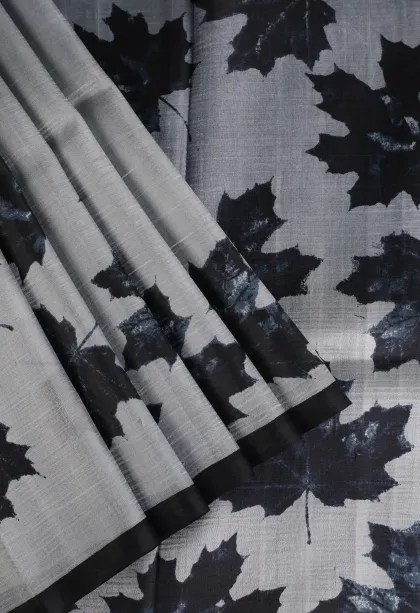 Slate Blue Soft Silk Sarees Without Zari With Leaf Pattern