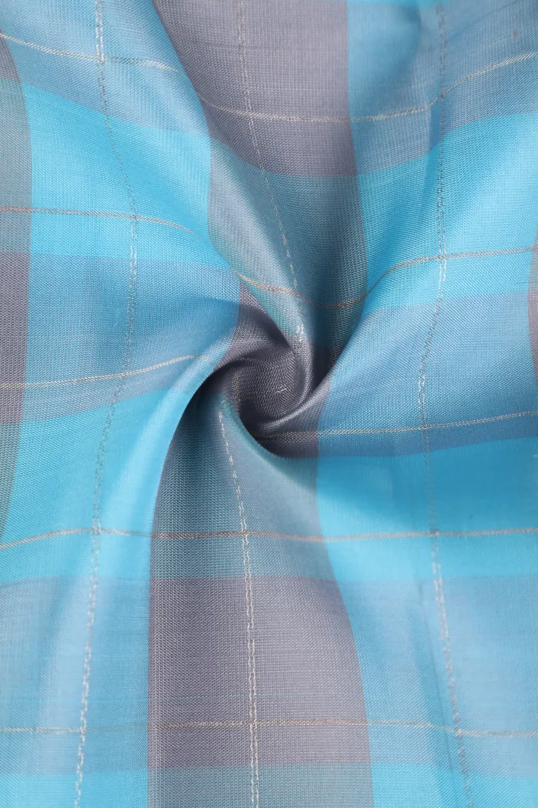 Arctic Blue Soft Silk Saree with Gold And Silver Zari Checks view 4