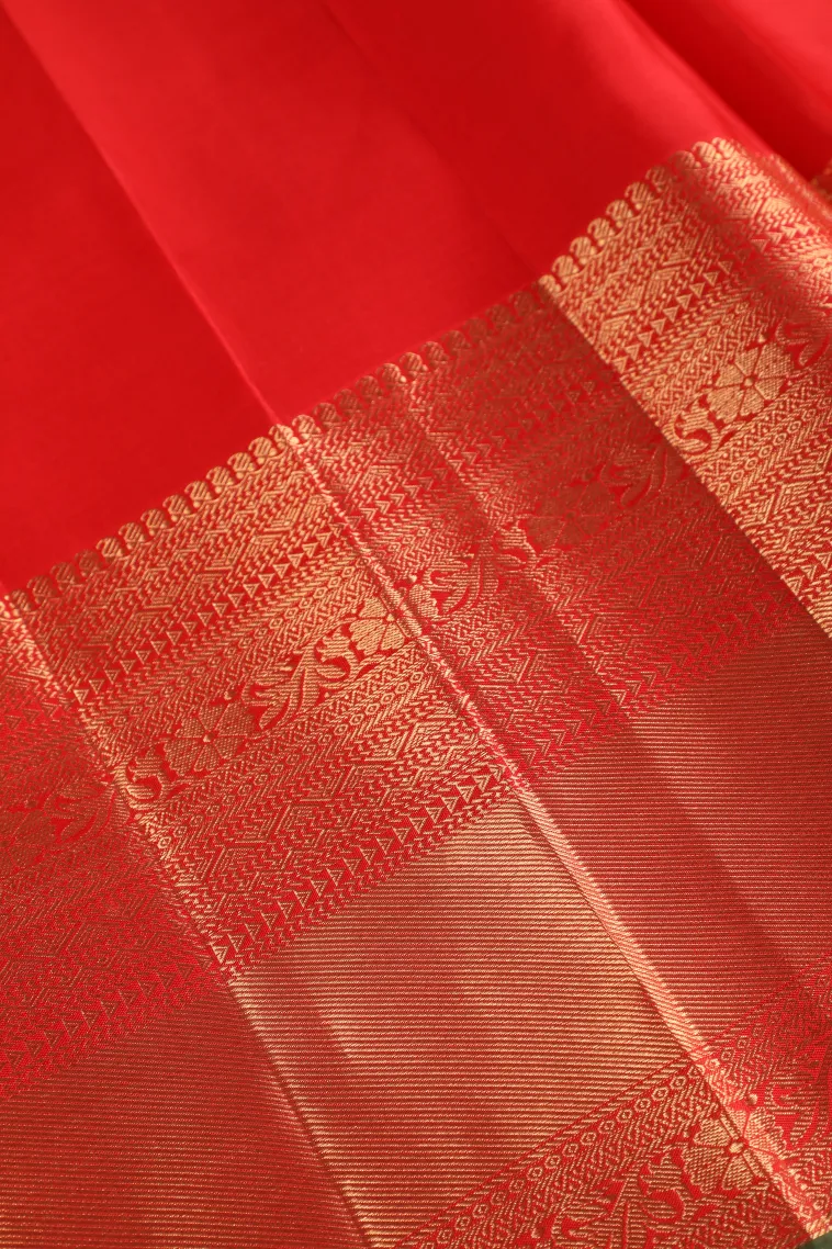 Rose Red Kanchipuram Silk Sarees with Gold Zari Rudhracham Mottif view 3