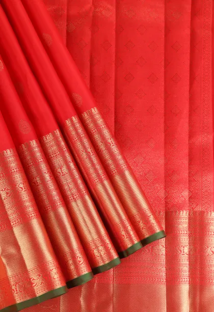 Rose Red Kanchipuram Silk Sarees with Gold Zari Rudhracham Mottif