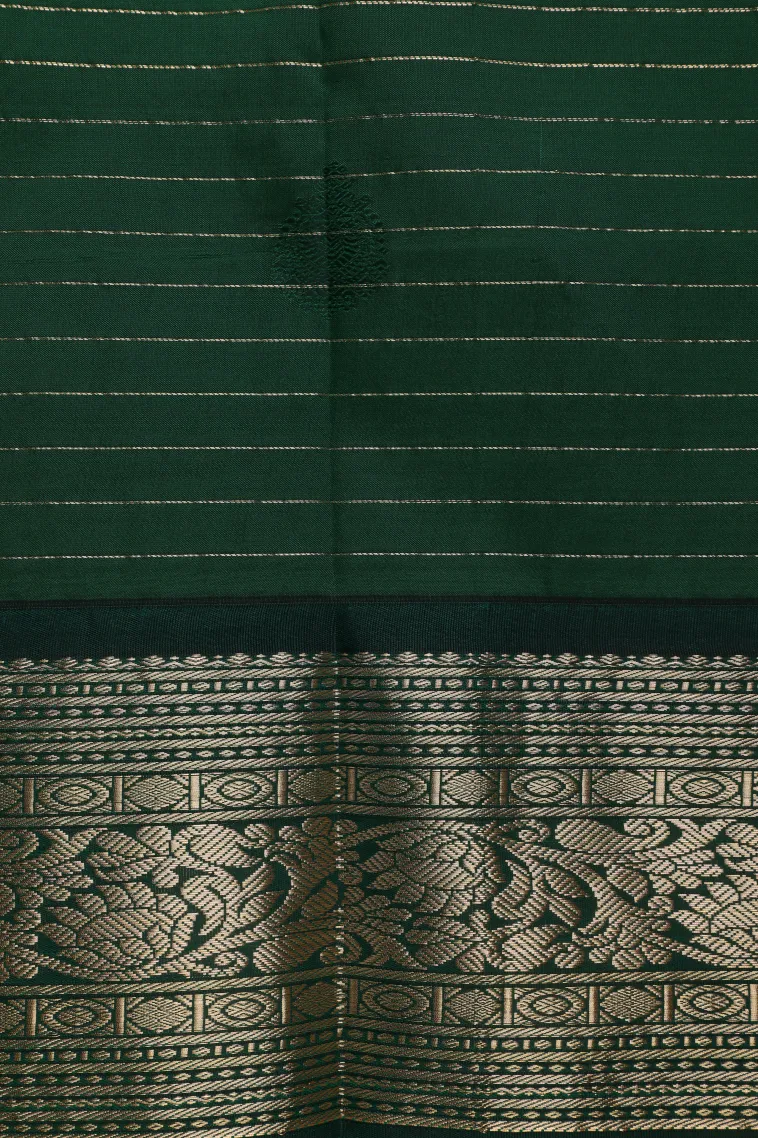 Seafoam Green Visiri Madippu Silk Sarees with Gold Zari Checks And Puttas view 3
