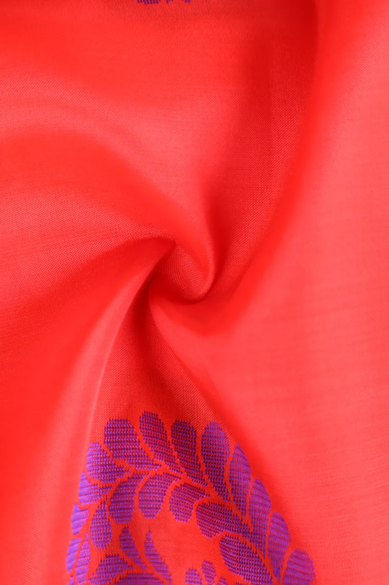 Rose Red Soft Silk Saree with Gold And Silver Zari Peacock Motifs view 4