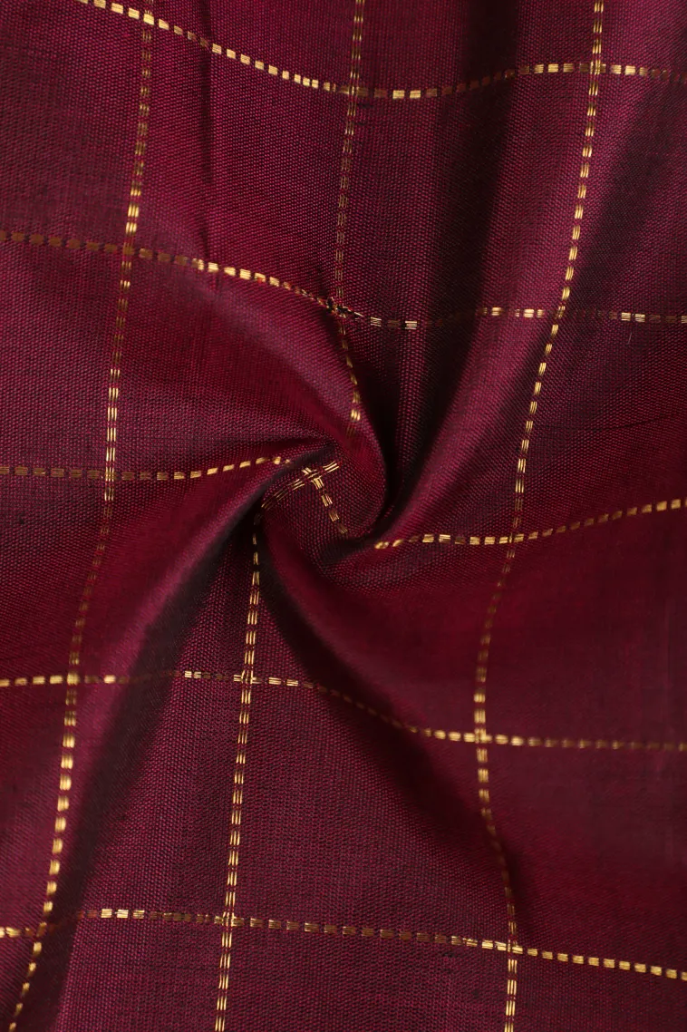 Magenta Purple Kanchipuram Silk Sarees with Gold Zari Checks view 4