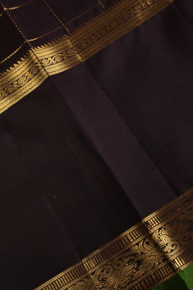 Magenta Purple Kanchipuram Silk Sarees with Gold Zari Checks view 3