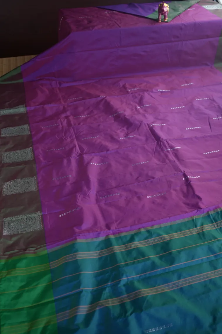 Bubble Purple Arani Silk Sarees with Silver Zari Buttis (small Dots Or Motifs) view 2