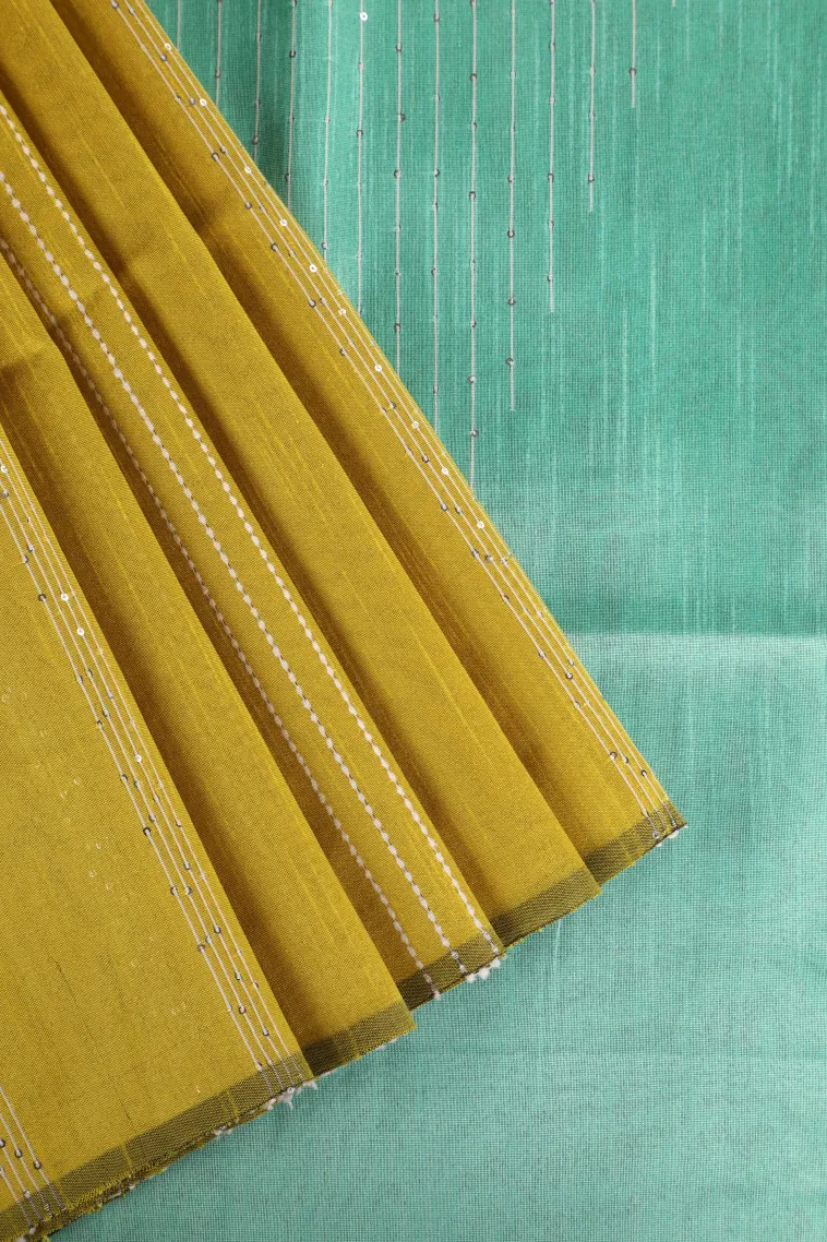 Lemon Yellow Jute Sarees with Thread Zari Stripes