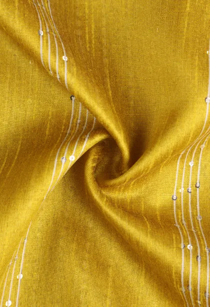 Lemon Yellow Jute Sarees with Thread Zari Stripes
