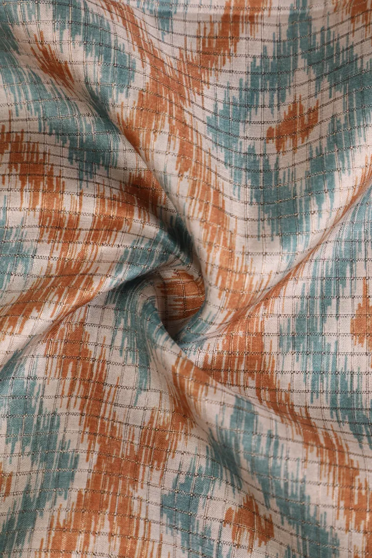 Cotton White Tussar Saree with Gold And Silver Zari Geometric Shapes view 4