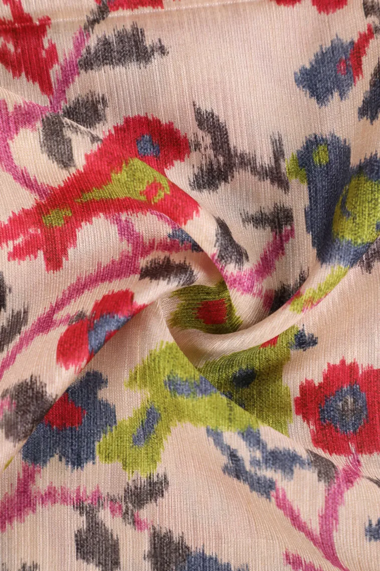 Cotton White Semi Tussar Silk with Gold Zari Birds And Floral Pattern view 4