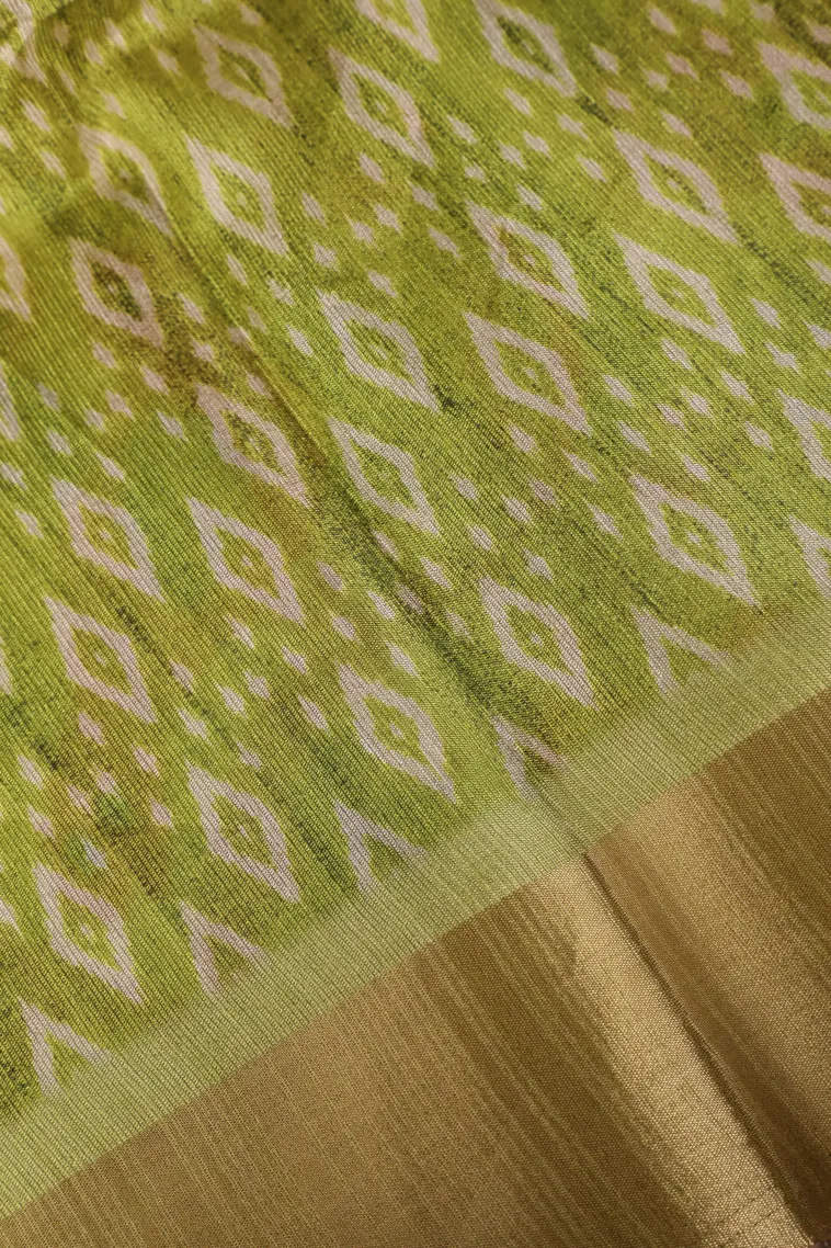 Cotton White Semi Tussar Silk with Gold Zari Birds And Floral Pattern view 3