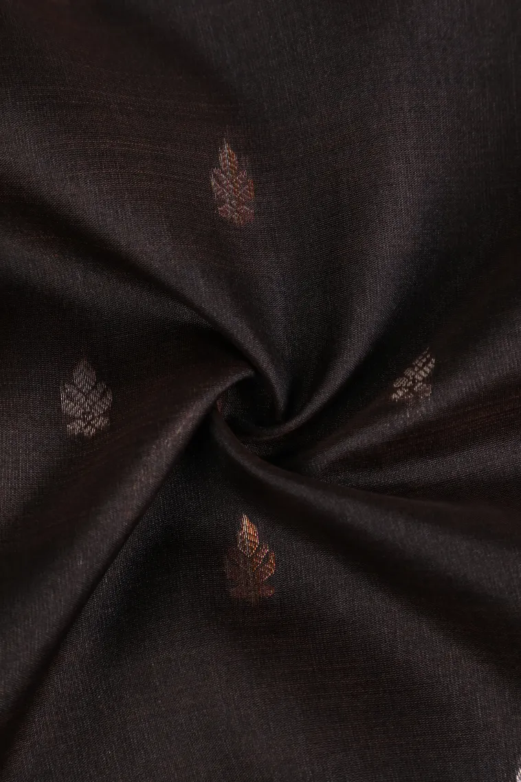 Coffee Brown Tussar Saree with Copper And Silver Zari Stripes And Puttas view 4