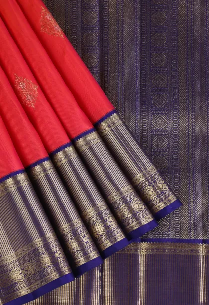Strawberry Pink Kanchipuram Silk Sarees with Gold Zari Buttis (small Dots Or Motifs)
