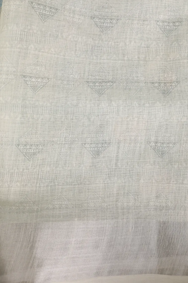 Sapphire Blue Linen Saree Without Zari With Floral Patterns view 3
