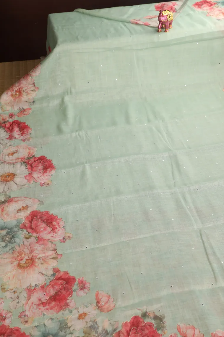 Pistachio Green Tissue Silk Sarees with Thread Zari Plain view 2