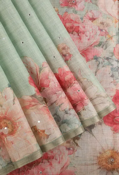 Pistachio Green Tissue Silk Sarees with Thread Zari Plain
