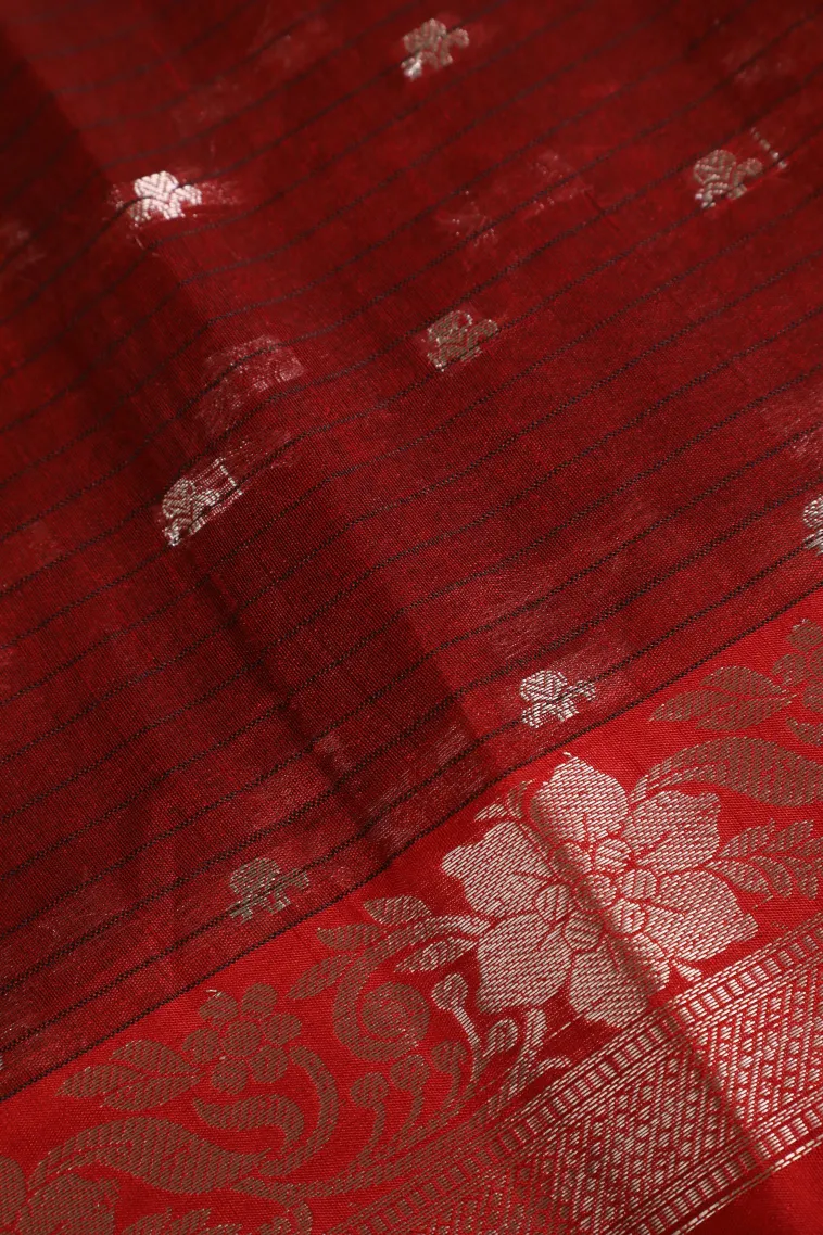 Olive Green Semi Tussar Silk with Silver Zari Stripes And Puttas view 3