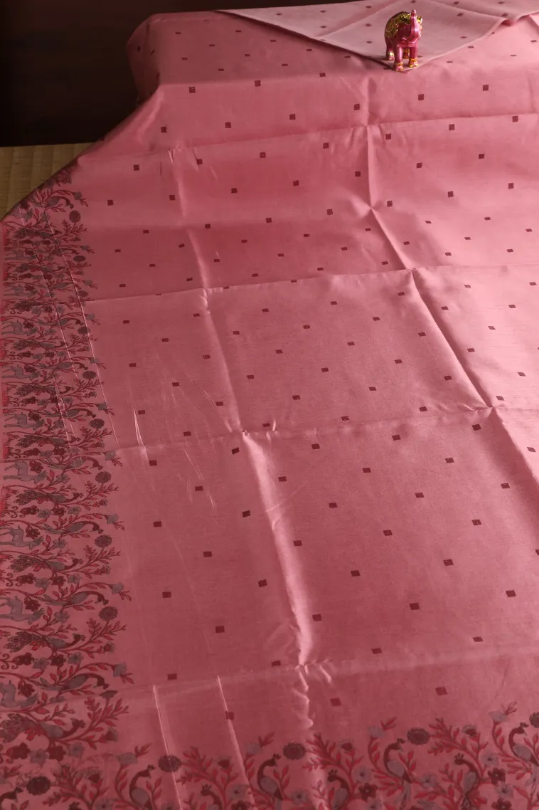 Mauve Semi Tussar Silk Without Zari With Peacock And Animal view 2