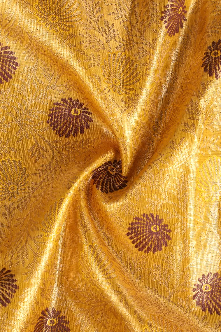 Lemon Yellow Apoorva Silk Sarees with Gold Zari Floral Patterns view 4