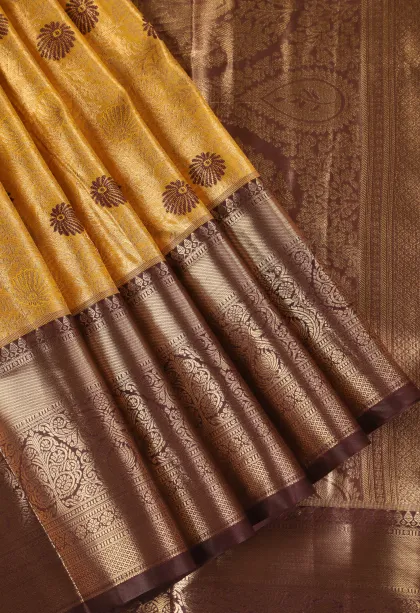 Lemon Yellow Apoorva Silk Sarees with Gold Zari Floral Patterns