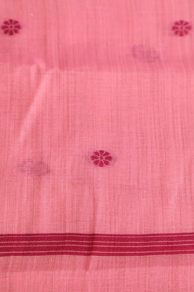 Ballet Pink Linen Saree Without Zari With Floral Patterns view 3
