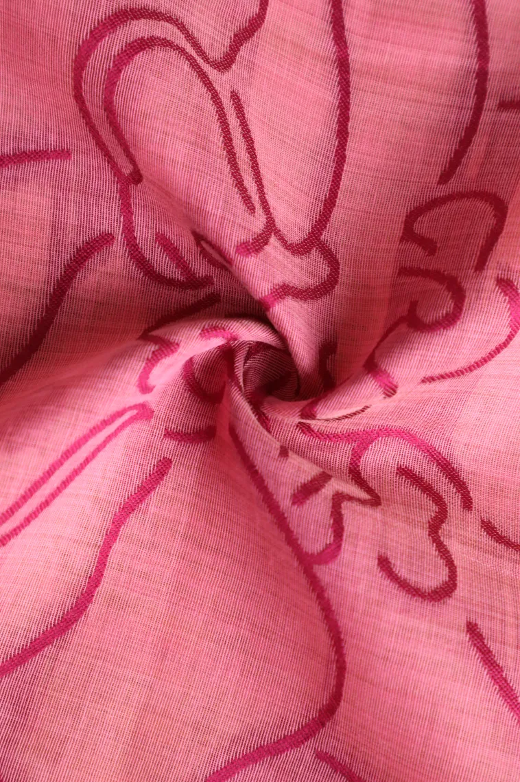Ballet Pink Linen Saree Without Zari With Floral Patterns view 4