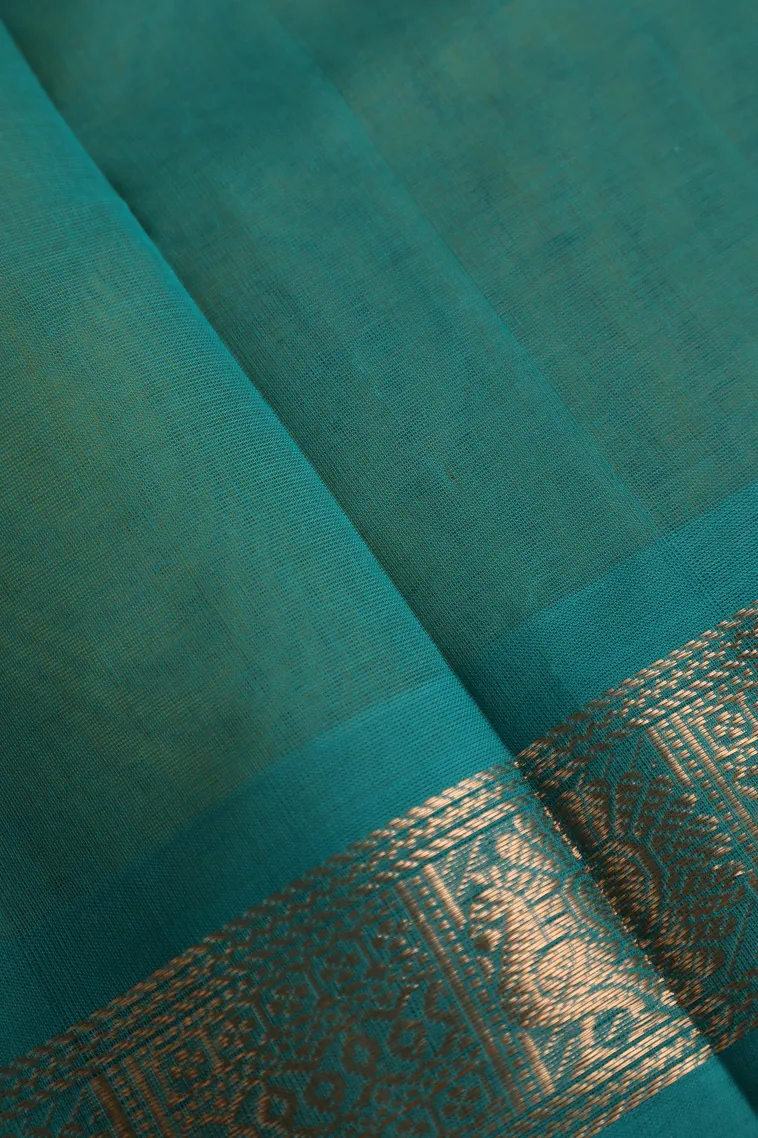 Olive Green Pure Handloom Kovai Cotton with Gold Zari Buttis (small Dots Or Motifs) view 3