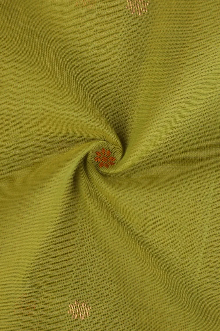 Olive Green Pure Handloom Kovai Cotton with Gold Zari Buttis (small Dots Or Motifs) view 4