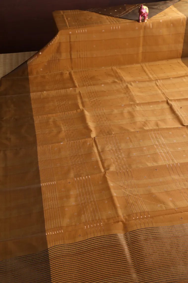 Tortilla Brown Soft Silk Sarees with Gold Zari Straipes And Puttas view 2