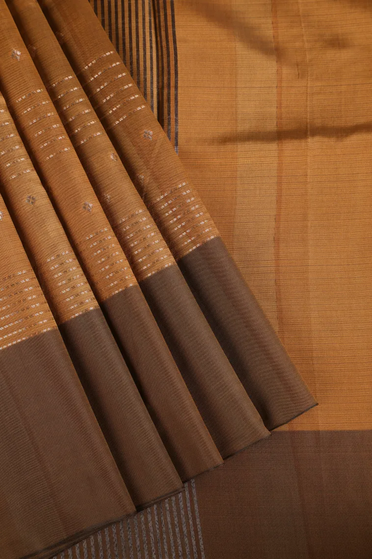 Tortilla Brown Soft Silk Sarees with Gold Zari Straipes And Puttas