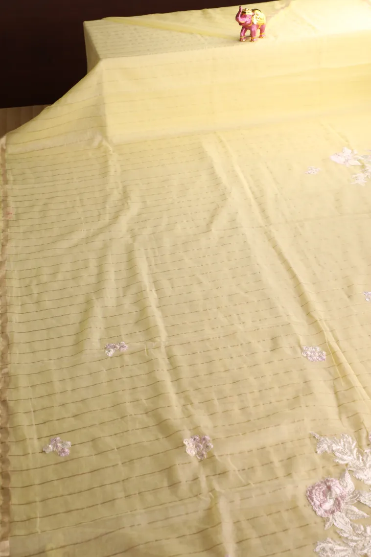 Shortbread Yellow Linen Saree with Gold Zari Stripes view 2