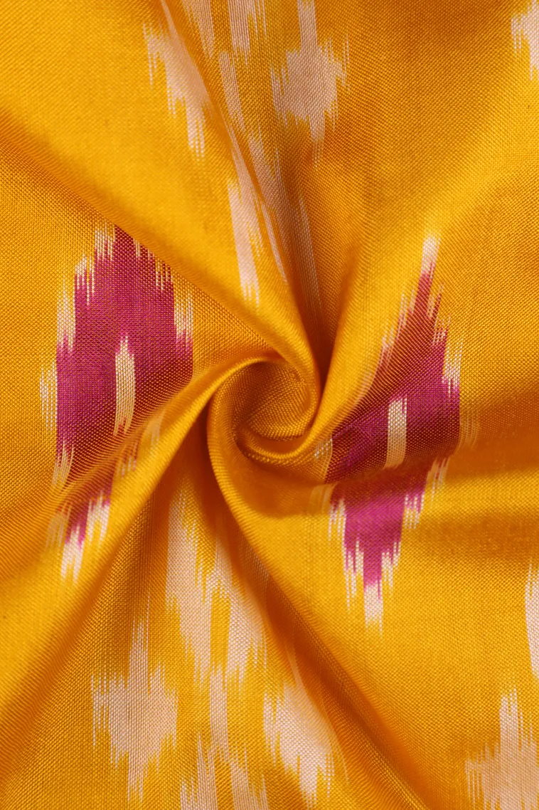 Lemon Yellow Ikkat Silk Without Zari With Geometric Shapes view 4